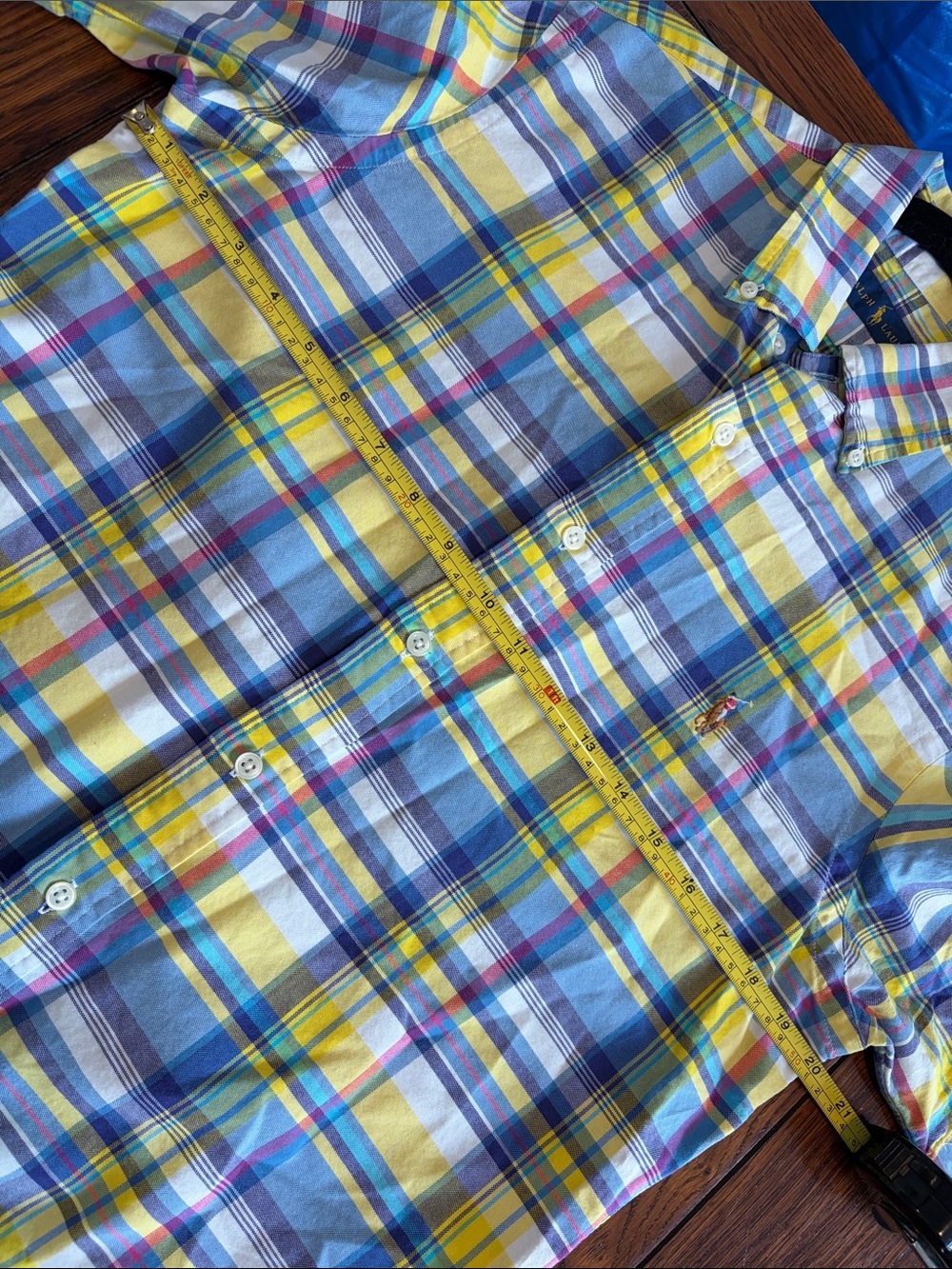 Ralph Lauren Yellow, Blue White Plaid Short-Sleeve Button-Down Shirt small - Picture 5 of 6